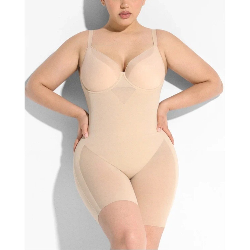Shapellx Women's Cream AirSlim‎ Full Coverage Seamless Shaping Bodysuit Size XXL